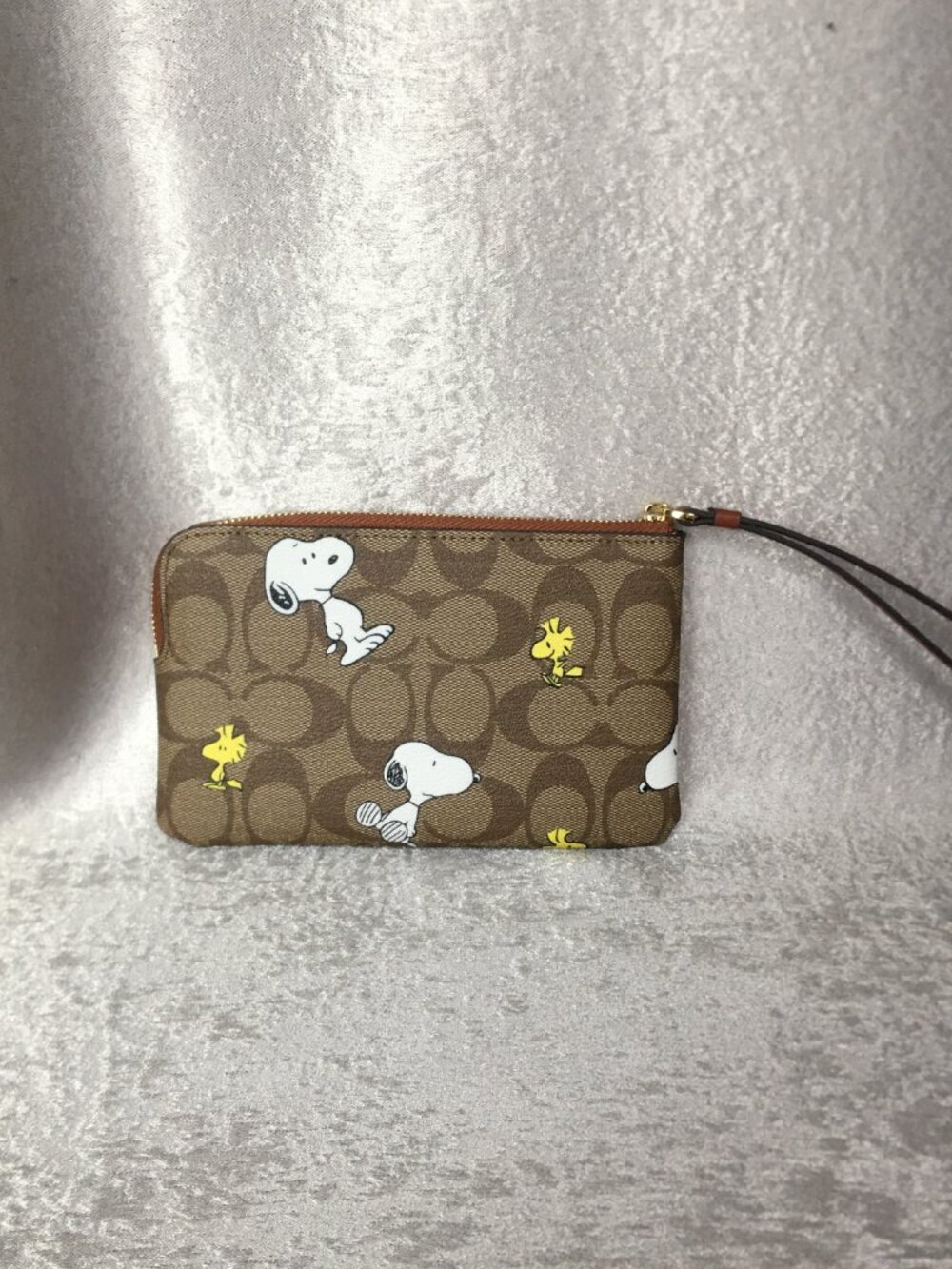 Coach X Peanuts Corner Zip Wristlet Wallet With Snoopy & Woodstock